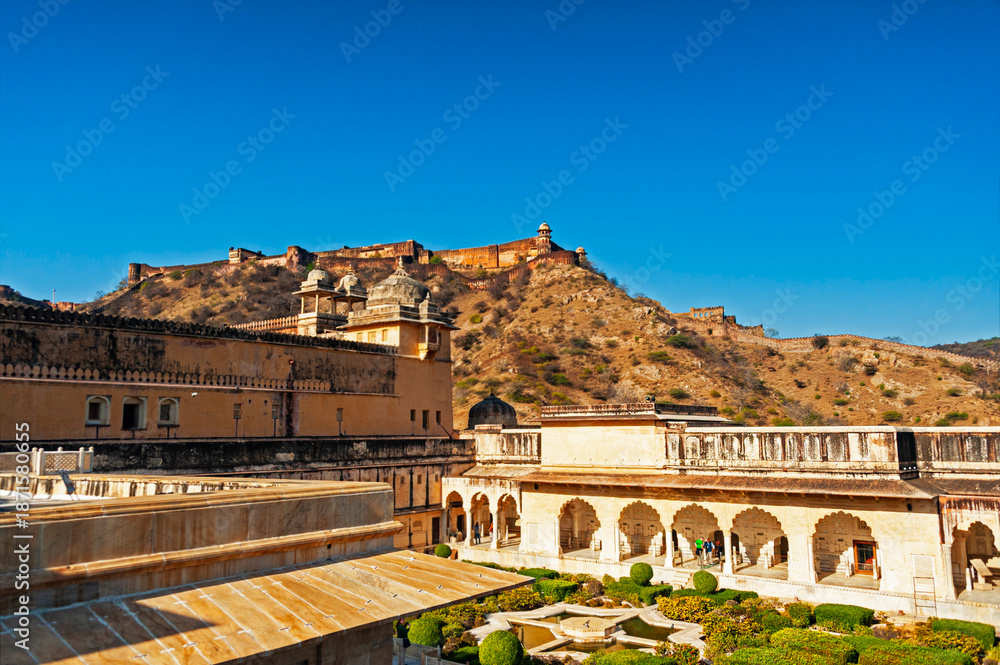 Fototapeta premium Amber Fort is a fort located in Amer, Rajasthan, India. Located high on a hill, it is the principal tourist attraction in Jaipur