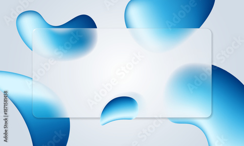 Clean white glassmorphism frame for financial web mockups feature 3d spheres and glossy panel. The modern design combines transparent texture with geometric objects for a premium UI layout.