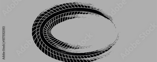 Black tire marks on road, Black rubber tire marks and tread marks, Tire trace track wheels texture and background, Auto tire tread grunge, Car wheel tyre tread track black tyre print, Top view.