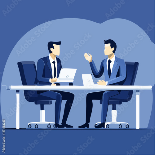 Two businessmen discussing ideas in modern office setting