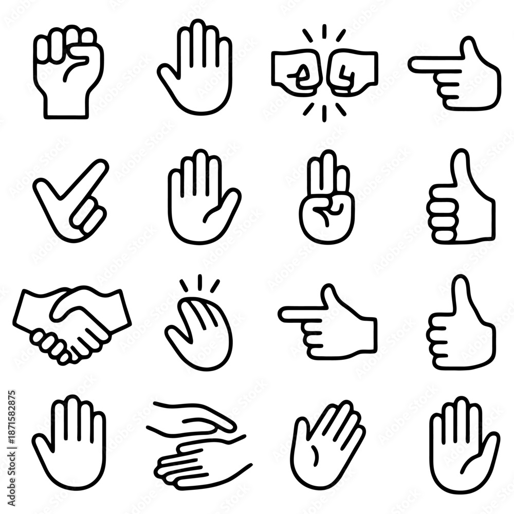 Fototapeta premium Gestures and Symbols: A collection of various hand gestures, each meticulously drawn, representing a diverse array of communications and expressions.