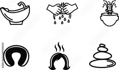 Spa and wellness icons including sauna stones and hot tub  relaxation and selfcare symbols