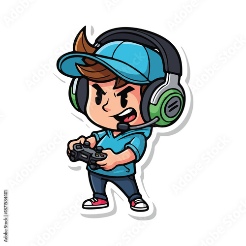 Energetic Child Gamer Immersed in Virtual World Holding Controller