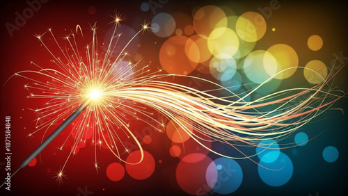 A  burn night  vibrant sparkler emits bright sparks against a colorful background with bokeh lights creating a festive atmosphere