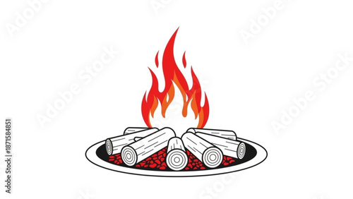 A  burn night  vibrant illustration of a campfire with burning logs and flames on a white background with graphic