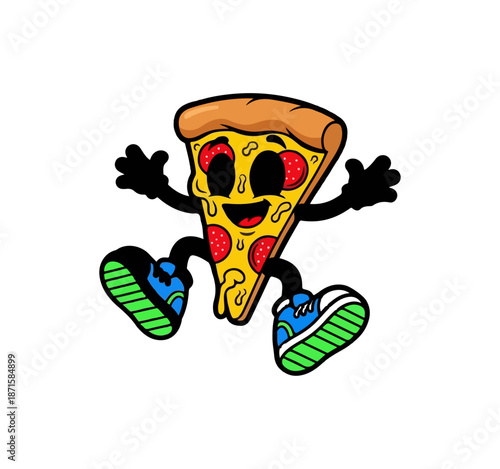 Cartoon Pizza Slice Character with Arms and Legs Illustration.