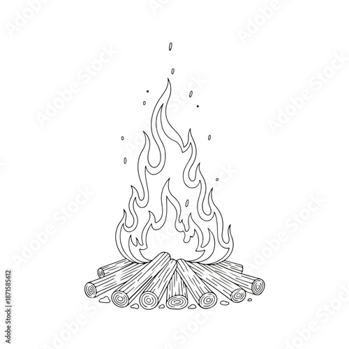 A campfire with flames and logs