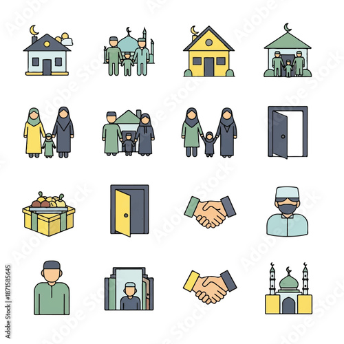 Illustration of Muslim People and Architecture.