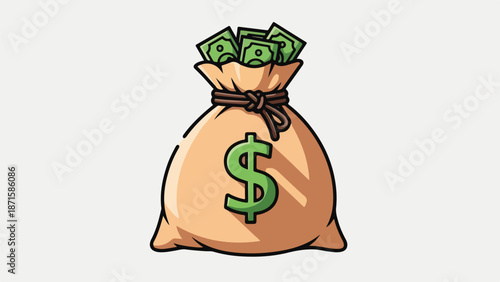A cartoon money bag with a green dollar sign