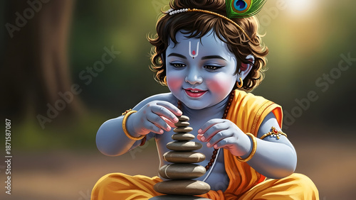 Young Child Balancing Stones Outdoors