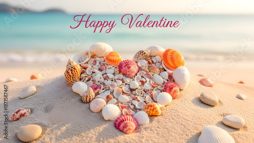 Coastal Love Concept with Heart Seashell at Sunset