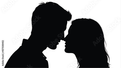 Romantic Couple Face Silhouette Close Up Love Valentine Concept