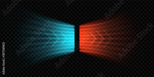 Red and blue air arrows show hot and cold temperature currents for HVAC systems. This isometric airflow vector demonstrates heat and cooling cycles with clean digital lines for climate control tech.