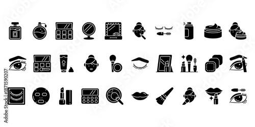 Makeup Icons set vector simple for app design with solid style