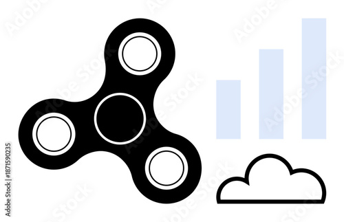 Fidget spinner concept. Fidget spinner with a cloud and bar chart highlights relaxation, productivity, and focus. Fidget spinner for stress relief, growth mindset, and workplace optimization