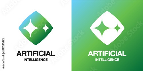 Modern AI logo features a magic sparkle icon and futuristic typography for digital chatbots. This smart technology symbol represents artificial intelligence and creative automated data generation.