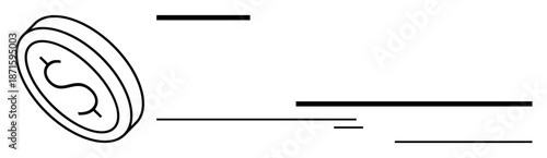 Flying coin with dollar sign and motion lines. Ideal for finance, banking, commerce, economics, investment, speed, opportunities. Minimalist design ideal for simple flat metaphor