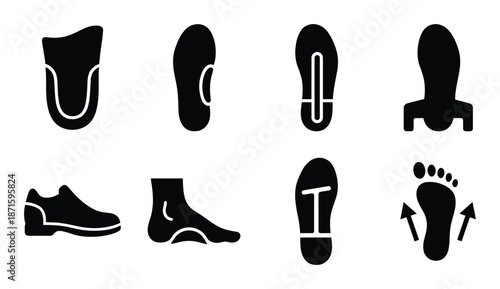 Footwear design and ergonomics icons set vector illustration for shoe features and comfort