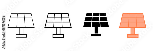Set of minimalist solar panel icons with transparent background, depicting renewable energy symbols, sustainable power generation, eco-friendly technology solutions, vector illustration