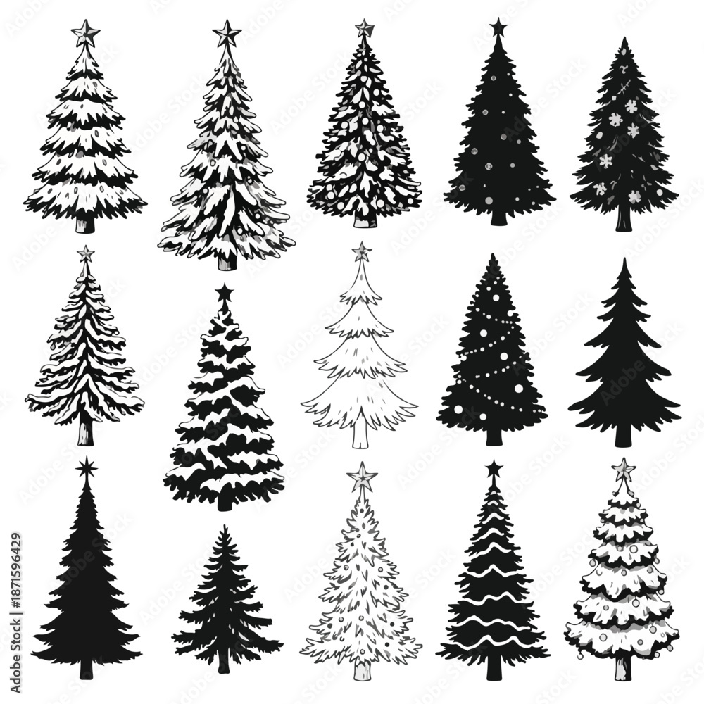 Obraz premium A collection of 15 variously designed Christmas trees