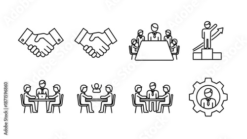 Business and teamwork icon collection representing collaboration and success