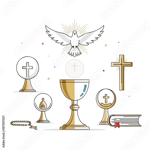 A collection of Christian symbols and objects