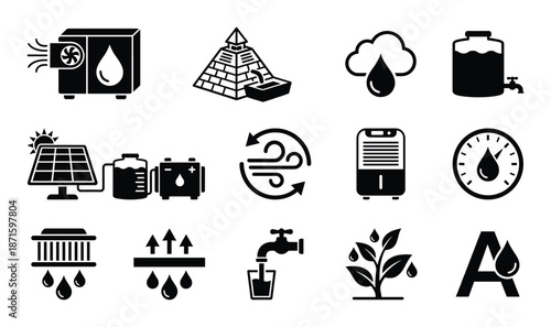 Water treatment and purification technologies and methods abstract vector outline icon for design
