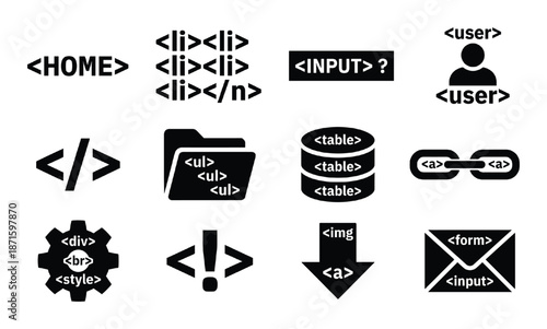 Web development linear icons set of programming html code ui design vector isolated illustration