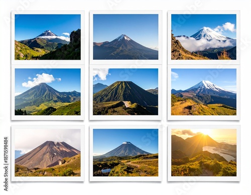 Mountain Landscape Polaroid Photo Grid Collection with Sunrise Views!