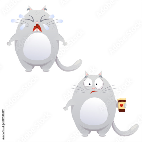 A set of flat vector cute kittens. Cat, flat, kitten, emotion, comic