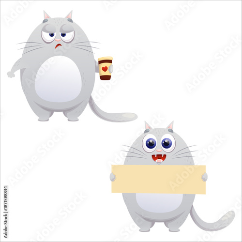 A set of flat vector cute kittens. Cat, flat, kitten, emotion, comic