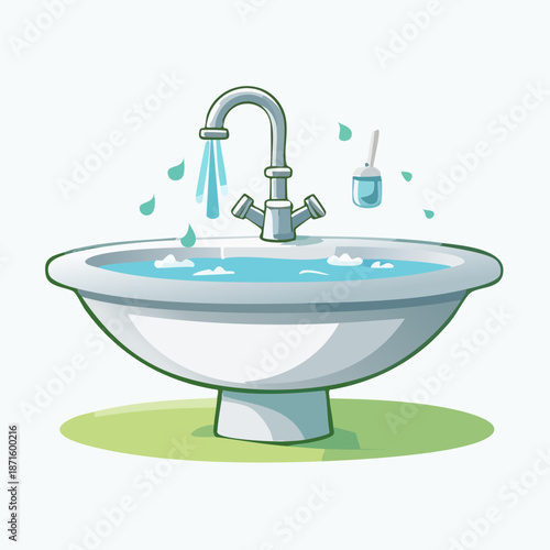 Clean sink with water flowing, ready for use.