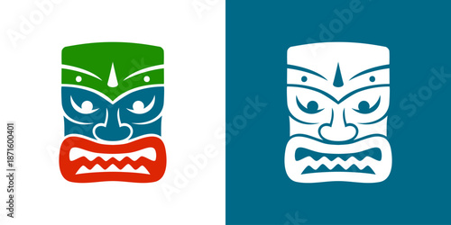 Tiki mask with fierce mouth. Polynesian tribal vector design for tattoos and cultural festival art