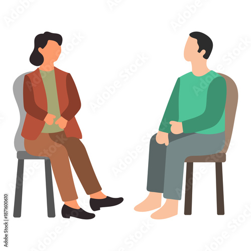 Woman and Man Sitting in Therapy Session Illustration