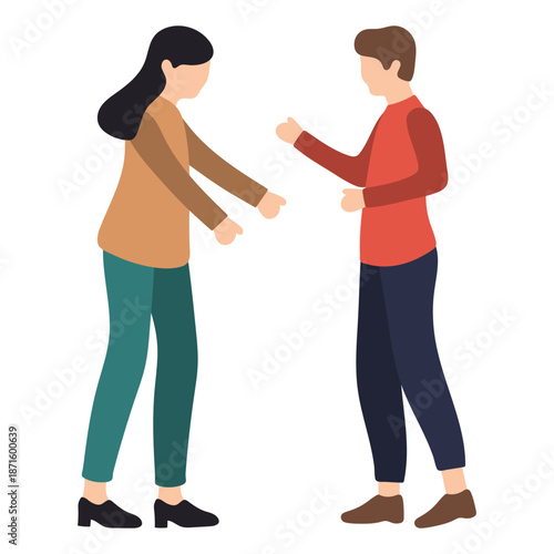 Woman and Man Standing While Talking Seriously Illustration