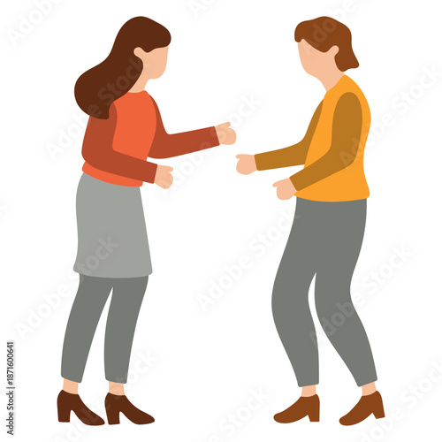 Two Women Standing and Greeting Each Other Illustration