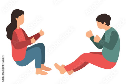 Woman and Man Sitting Apart Illustration