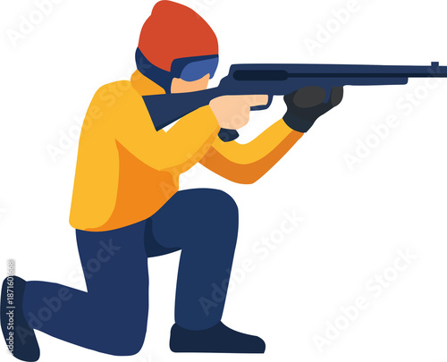 Isolated Biathlon Athlete Shooting with Rifle, Transparent PNG Winter Sports Illustration