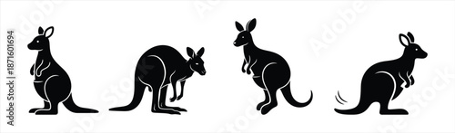 Collection of bold kangaroo silhouettes in various poses showcasing Australian wildlife graphics