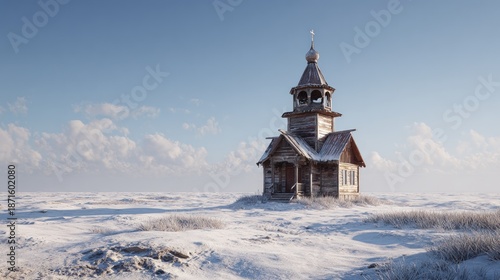 Winter church isolated snowy landscape