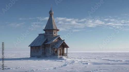 Winter church isolated snowy landscape