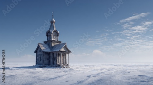 Winter church snow landscape rural Russia