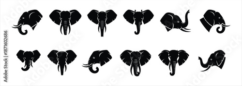 Set of Diverse Elephant Head Silhouettes for Design