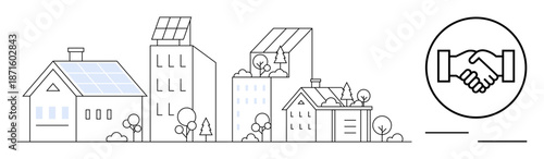 Renewable energy focus. Renewable energy in eco-friendly urban housing, solar rooftop systems, and clean energy collaboration. Renewable energy for sustainability, green infrastructure, environment