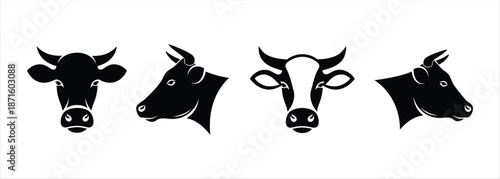 Collection of stylized black cow head silhouettes offering diverse perspectives