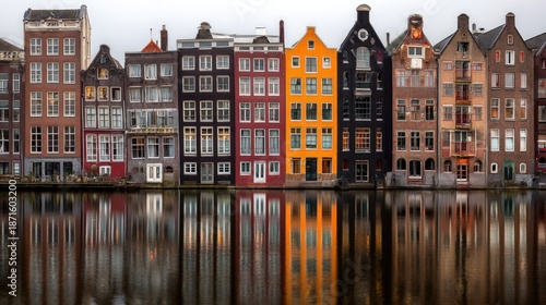 Amsterdam canal houses waterfront reflection