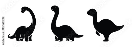 Three Silhouettes of Different Dinosaurs on White Background