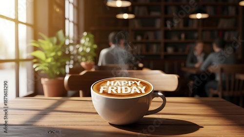 Happy Friday Coffee Latte Art in Cafe