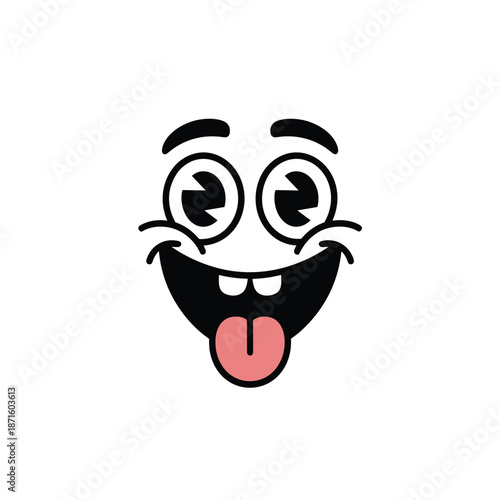 Emoticon showing Happiness: A cartoon-style smiley face, with eyes and a playfully extended tongue, full of joy and enthusiasm, perfect for conveying happiness.