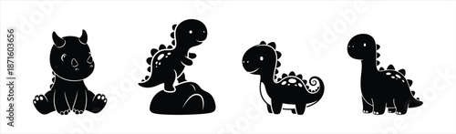 Adorable collection of charming baby dinosaur character silhouettes for children's designs